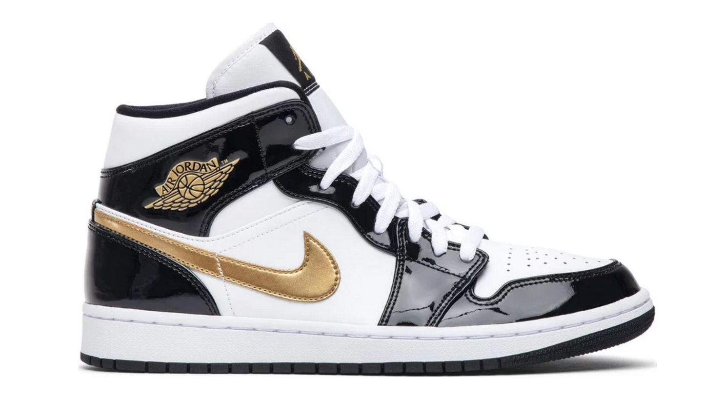 Air Jordan 1 Mid Patent Black Gold'